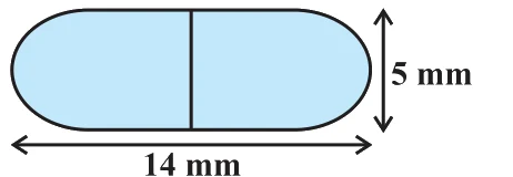 Medicine capsule - a cylinder with a hemisphere stuck to each end; length 14 mm, diameter 5 mm.