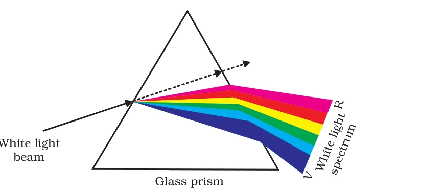 Dispersion of white light by a glass prism into the VIBGYOR spectrum