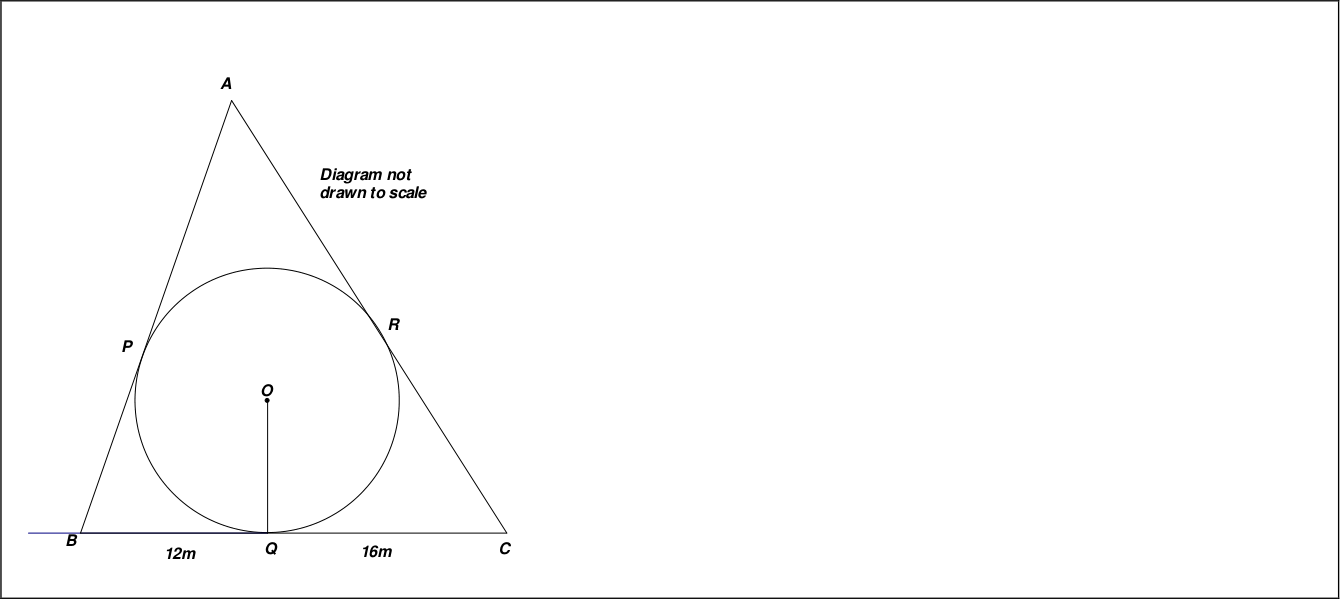 Figure from the question paper for: In an amusement park, a triangular path ABC circumscribing a circular pond centred at O wi